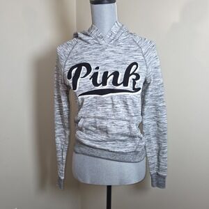 Victorias‎ Secret Pink Gray Hoodie Sweatshirt Embroidered Logo Size XS Y2K